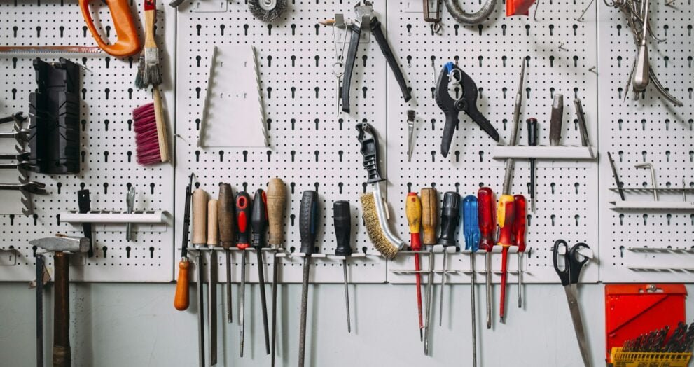 Workshop Wall of various tools and instruments